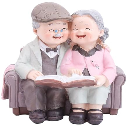 Ausi Figuras de pareja de ancianos leyendo libros. El amor perdura. Estatua de resina de los abuelos. Adornos abstractos para tartas de cumpleaños, oficinas, jardines y salas de estar.