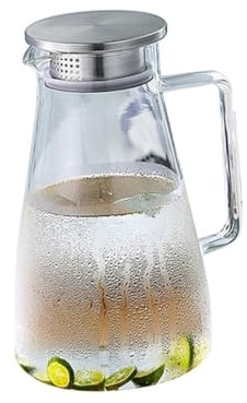 TOGEVAL Jarra de Vidrio Resistente al Calor con Tapa de Acero Inoxidable Tetera Transparente Prueba de para Infusiones y Bebidas Frías o Calientes