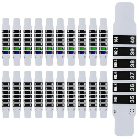 YOFDAL 20 Tiras de Termómetro Termómetro Digital Frente Bebés Tira de Temperatura Pegatina Portátil Reutilizable para bebés y adultos