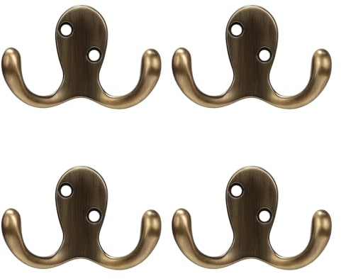 TUBAWD 4PCS Brass Coat Hooks, Brass Hooks, Door Hooks Screw in 4-Pack Antique Brass Coat Hooks Heavy Duty