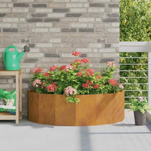 Qnhdfrt Halbrunder Pflanzkübel 120 x 60 x 35 cm aus wetterfestem Stahl, rostige Metalloptik, Modernes Design & Langlebigkeit für Garten Terrasse und Balkon