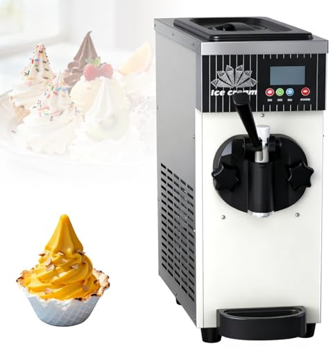 guoyjmm Kommerzielle Softeismaschine mit Einer Geschmacksrichtung, 450 W, Edelstahl-Arbeitsplattendesign, 4–5 kg/h Ausbeute, LCD-Bedienfeld, für Restaurants, Dessertläden White