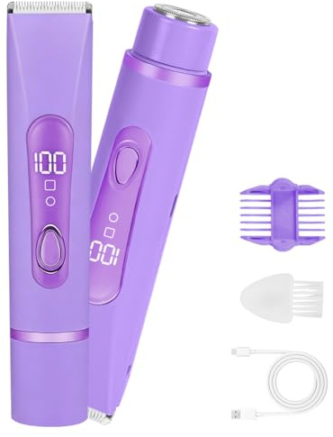 AYBUY 2 in 1 Rasoir Électrique Femme, IPX7 Étanche Sans Fil Wet & Dry Bikini Trimmer Tondeuse Femme Intime avec Affichage LED pour Visage, Jambes, Aisselles (Violet)