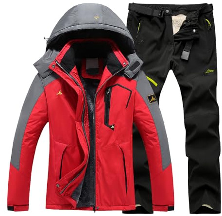 Skianzug Herren 2 Teiler Wasserdichter Schneeanzug für Männer Ski Anzug Set Winter Warm Skibekleidung Ausrüstung Snowsuit Teilig Teile Thermo Skijacke Hose Winddicht Outdoor Snowboard Alpin Gefüttert