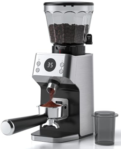 AAOBOSI Molinillo de Café Eléctrico, 45 Niveles, Muelas Cónicas de Acero | Sistema Antiestático Plasma, memoria, tiempo/tazas programables, depósito de 300 g, para espresso y café filtrado