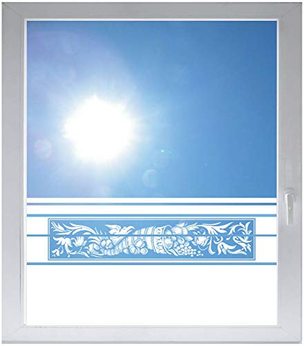 INDIGOS UG Sichtschutzfolie Glasdekorfolie Fensterfolie mit Motiv satiniert Blickdicht - w273 Ornament, Bumen - 1000 mm Länge - 500 mm Höhe Streifen - selbstklebend - matt - für Bad