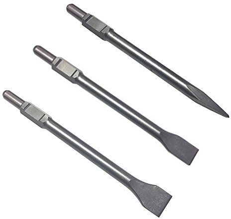 Profi SDS HEX Meißel Set 3 tlg. 35, 50 x 410 mm Flachmeißel Spatmeißel Spitzmeißel Sechskant-Aufnahme 30 mm Flach Spat Spitz für Abbruchhammer