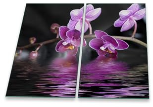 Herdabdeckplatte Abdeckung Ceranfeld Abdeckplatte Schneidebrett 2-Teilig 60x52 Orchidee Lila Spritzschutz Glasplatte Ceranfeldabdeckung Schutz Herdschutz Sicherheitsglas Glasschneidebrett 2x30x52