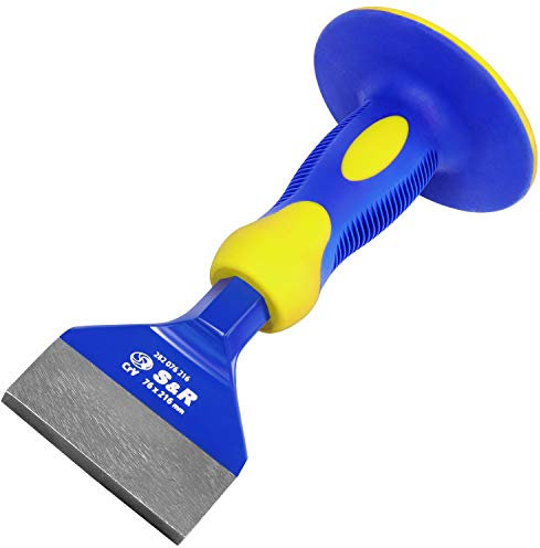 S&R Scalpello da Muratore Piatto con Paracolpo 76 x 216mm. Per Piastrelle, Calcestruzzo, Pietre, Pavimenti