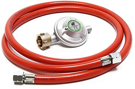 Wiltec Druckminderer auf 50 mbar mit 150 cm Propanschlauch für Gaszylinder mit Eingang Ø 1/14 / 21,8 mm LH Gasdruckregler Druckregler Gasregler Gasdruckminderer