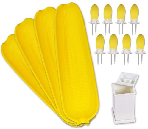 RECOIL CFK13 Maiskolbenhalter-Spieße, Grill-Doppelzinkenhalter, Maisschälchen und Butterstreicher-Set, inkl. 8 Maiskolbenhaltern, 4 Maisschälchen und Butterstreicher