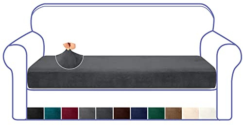 Granbest Luxuriöser Samt Sofa Sitzkissenbezug, Hochelastischer Sofasitzbezug für Couch, Superweich Dick Sitzkissenschutz (3 Sitzer,Grau)
