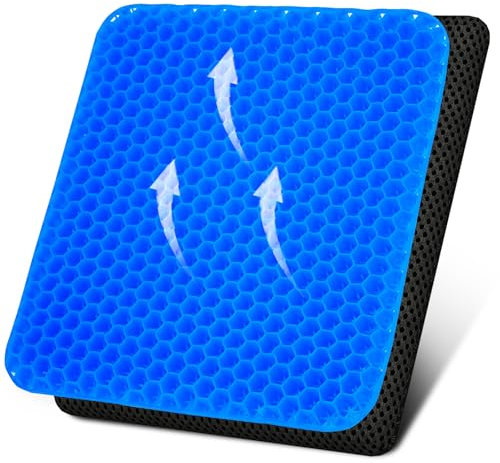 Cojín de Silla, cojín de Gel Transpirable, cojín antiescarcha, Alivia la presión sobre la ortopédica con Funda Antideslizante para Coche/Oficina/casa/Silla de Ruedas, tamaño 42 x 36 x 3,8 cm (Azul)