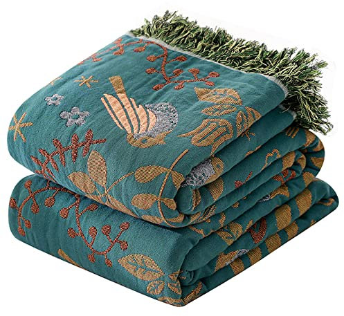 HOORDRY Doppelseitig Boho tagesdecke Blau/Beige,Kuscheldecke mit Fransen,bettüberwurf Baumwolle 150x200CM gewebte Decke Muster Couchdecke Sesseldecke Wendedecke für Fernsehen oder Nap auf dem Stuhl