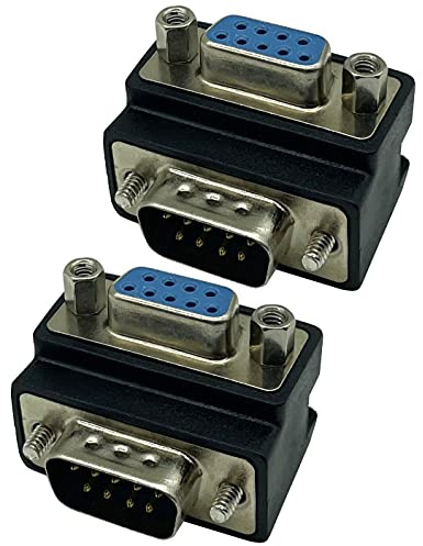 Dafensoy RS232 DB9 Pin Male to Female 90 Degree Changer Coupler Adapte Connecter, 90 Degree DB9 9 Pin RS 232 Serial Gender Changer Extension Converter Adapter for Serial Applications (2-Pack)