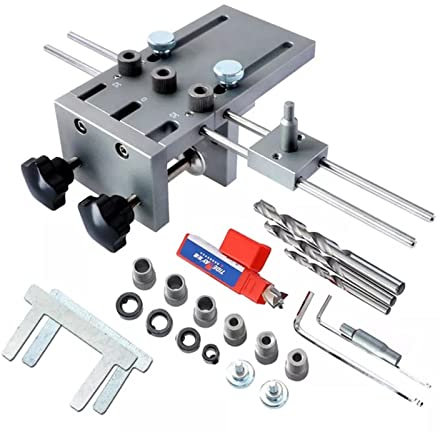 Drill Press 6/8/10mm Dowelling Jig 3In1Wood Drilling Guide Locator Adjustable Dowel Jig Kit for DIY Woodworking Tool for Fast and Accurate Installation of Door and Dra