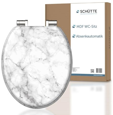 SCHÜTTE WC-Sitz MARMOR mit Absenkautomatik aus Holz, hochwertiger Toilettendeckel mit 175kg Belastbarkeit, Toilettensitz mit Brille, Klodeckel für WC, MDF Holzkern Klobrille mit Motiv