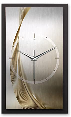 Kreative Feder 3D Designer-Wanduhr Elegant Golden Wave in modernem Metallic-Look 50x30cm rechteckig analog lautlos ohne Ticken (Elegant Golden Wave, leises Funkuhrwerk)