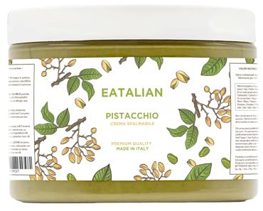 EATALIAN by AMZ BETTER Pistachio Cream, Delicious Spreadable Cream with a Sweet and Unique Taste, Ideal on Bread, Perfect with Ice Cream, Excellent for Dubai Chocolate, 500 gr Made in Italy
