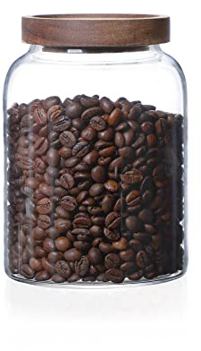 INCETUE 1200ML / 50 FL Oz Glass Storage Jar with Wood Lid, Stackable Clear Cylinder Bottle Canister Pantry Jar with Air Tight Bamboo Lid for Food, Coffee, Flour, Spaghetti