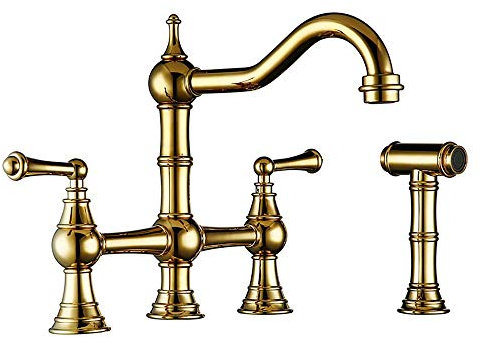 HAPPLiGNLY Küchenarmatur mit ausziehbarer Brause 360 ° drehbare Küchenspülen-Mischbatterien Titan Gold Messing Spülenarmatur Doppelgriff Küchenarmaturen herausziehbare Handbrause