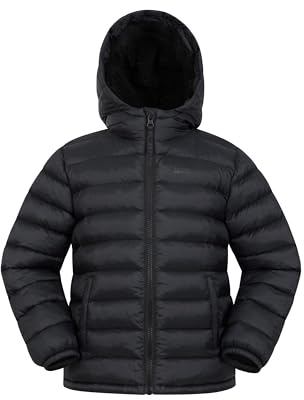 Mountain Warehouse Seasons Fur-Lined Kids Padded Jacket - Lightweight, Warm & Water-resistant Puffer Coat, Boys & Girls - For Autumn Winter, School & Outdoors Black Teen Size 13 Years