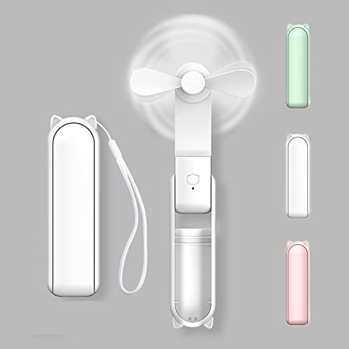 DSLIHA Foldable Handheld Fan, Portable Travel Small Pocket Mini Hand Personal Desk Fan with Power Bank, USB Rechargeable Adjustable Airflow Quiet Pockets for Adults Women Makeup (White) (100336-61UK)