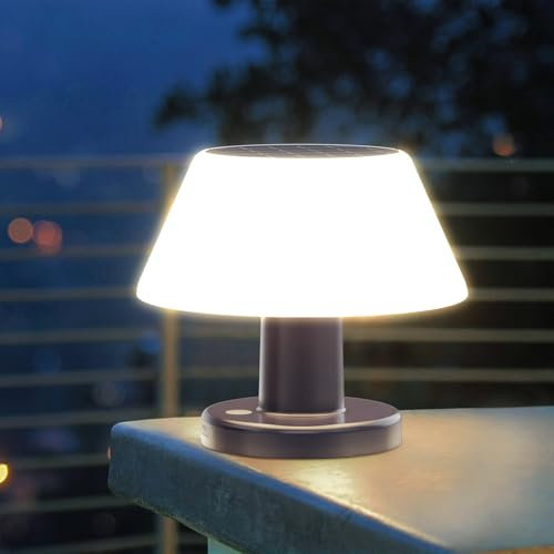 Wilktop Lámpara de Mesa de Exterior Regulable, Lámpara de Mesa de Interior con Batería LED Recargable por USB y Energía Solar, Luces Solares Resistentes al Agua IP54