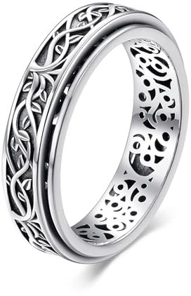 HUKKUN Fidget Ring Silber 925 Baum des Lebens Spinner Ring Anxiety Angst Fidget Schmuck Lebensbaum Geschenke Damen Herren