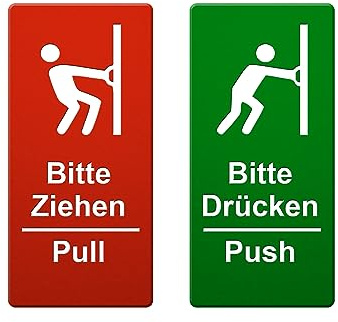 Hochwertiges Hinweisschild  Drücken Ziehen/Push Pull  - 1 Paar - Schild zum Kleben - Türschild für Innen- und Außenbereich - Glastürschild selbstklebend (Variante 4 ECKIG 120mm x 60mm)