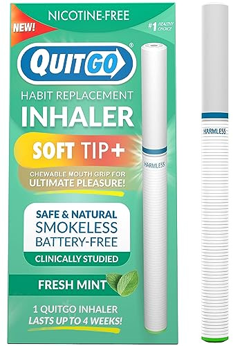 QuitGo Habit Replacement Inhaler with Soft Tip Chewable Mouth Grip, Oral Fixation Support, Clinically Studied Made in USA (Fresh Mint,1 Pack)