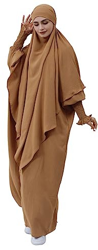 BRONG Gebetskleidung für Frauen 2 Stück Abaya Muslim Damen mit Khimar Hijab Abaya Kleid Lose Langen Ärmeln Maxi Muslimische Kleider Damen mit Jilbab Burka Ganzkörper Kleidung