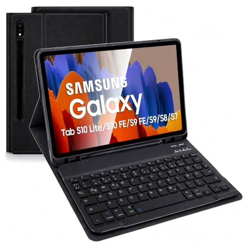 LAMA Bluetooth Tastatur Hülle für Samsung Galaxy 10.9'' Tab S9 FE/S10 FE/S10, 11 Tab S9/S8/S7, Deutsches QWERTZ Layout, Kabelloser Tastatur Hülle, Tastatur Schützhülle mit Stifthalter, Schwarz