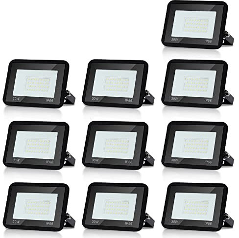 Jopassy LED Strahler Außen 10x 30W,Wasserdicht LED Fluter Flutlicht 2550lm 3000k warmweiß,IP66 Außenstrahler für Garage,Schuppen,Terrasse,Arbeitsraum,Sportplatz,Rasenflächen,Auffahrt