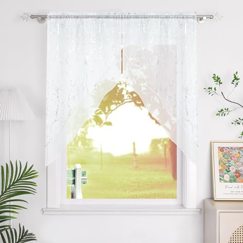 SCHOAL Scheibengardinen mit Tunnelzug 2 Teilig Bistrogardinen Küche Transparenter Kurzstores Voile Gardinen Set BxH 80x80 cm Silber