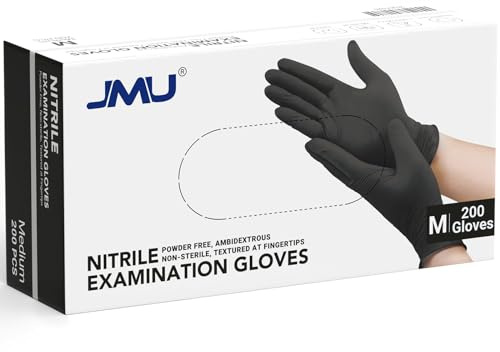JMU Nitrile Gloves Medium, 200 Count Black Nitrile Exam Gloves, 3.5 Mil Nitrile Disposable Gloves, Latex Free & Powder Free