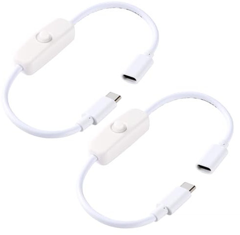 KUOQIY 2 Stücke Typ-C Stecker auf Buchse Schalter Verlängerungs Kabel, USB Typ-C Netzschalter EIN/Aus Verlängerungs Kabel, für LED Schreibtischlampe LED Streifen, Weiß