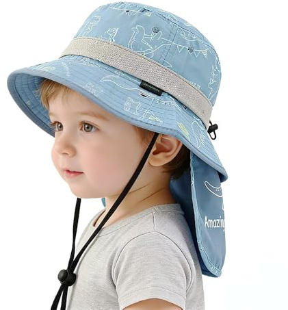 Uniyoung Baby solhatt med avtagbar nackklaff småbarn barn UV-skydd strandkeps justerbar brett brätte hinkhatt för pojkar och flickor, BLÅ, 2-7 År