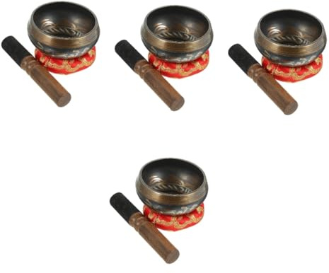 4 Sets Klangschale Klangschale Zen Dekor Buddhismus Versorgung Meditationszubehör Buddha Gesangsschale Meditationsschale Zubehör Chakra Schalen Mond Klangtuch Kupferschale Yoga