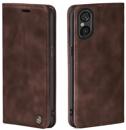 LBH Handyhülle für Sony Xperia 5 V in Dunkelbraun mit Karten- und Geldfach Smartphone Hülle mit Standfunktion Flip Case Schutzhülle Magnetverschluss Vintage