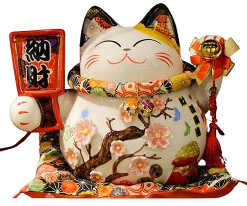 LuminescentDream Chanceux Chat,Décorations de Statue de Chat,prospérité et Bonheur,Statuette Chat en Porcelaine - pour saluer et Apporter Richesse,Mignon Chat,pour Salon Bureau décor à la Maison