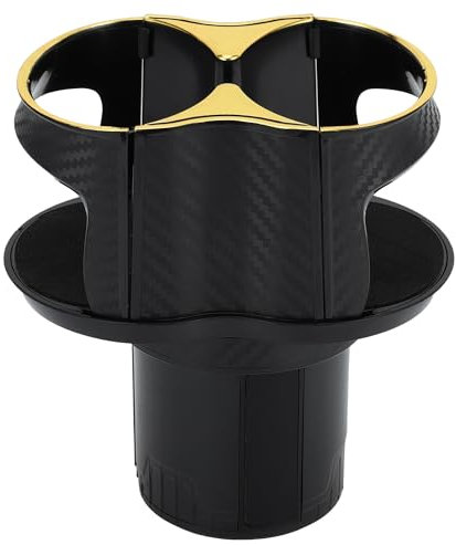 INFINAUTO Cup Holder, 2.36 Car Center Console Armrest Add-On Cup Holder Plastic Carbon Fiber Pattern Black Gold Tone, 1 Pc