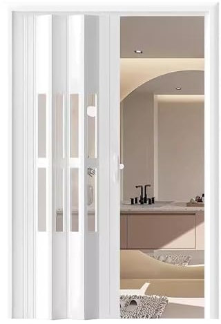 ENHEN Falttür Bausatz für Falttüren für Den Innenbereich – Aluminium und Klares Acryl, Schranktür für Die Vordertür, Garagenschiebetür, Platzsparendes Raumteiler-Paneel-Tor(60x80in(151x203cm))