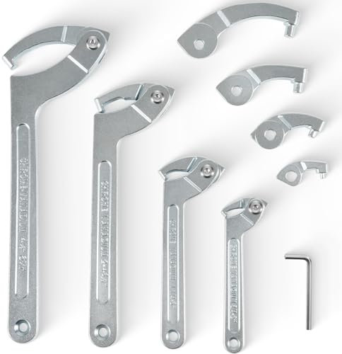 Juego de 8 llaves inglesas ajustables de 3/4 a 6-1/10 pulgadas, llave de gancho en espiral con cabezales intercambiables para collar de suspensión de automóviles, ajuste de tuerca, rodamientos de