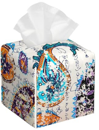 Taschentuchbox-Abdeckung, Paisleymuster, Vintage-Muster, indischer Stil, quadratisch, für Kosmetiktücher, dekorativ auf Tisch und Badezimmer, Büro