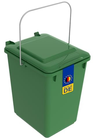 plasteo/Weber Bio Boy 10 Liter mit Deckel und Henkel – Grün – Langlebig und leicht Abwaschbar – Als Bio Mülleimer Komposteimer geeignet - Der Vorsortierbehälter für die Küche Nicht nur für Biomüll