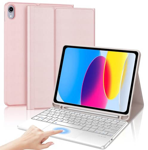 SENGBIRCH Hülle für iPad 10. Gen 10.9/ 11. Gen A16 2025 mit Trackpad Tastatur - QWERTZ Deutsche Touchpad Abnehmbare Bluetooth Wireless Tastatur für iPad 10. Gen 10.9 Zoll, Hellrosa