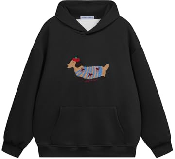 Aelfric Eden Sweat à Capuche avec Chien de Dessin animé Oversized Hoodies Vintage Sweatshirts