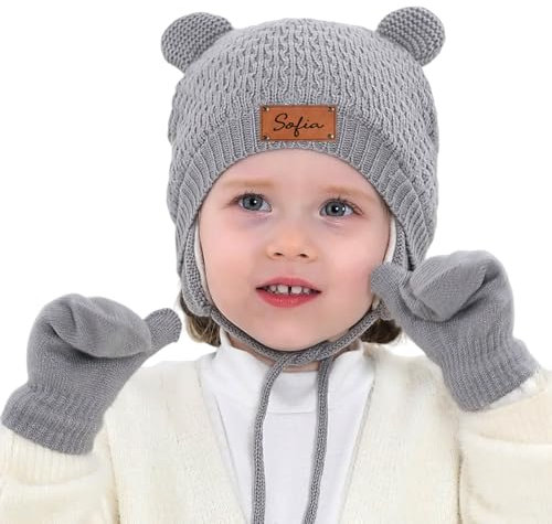 Personalisierte Benutzerdefinierte Baby-Namen Stricken Fäustlinge, Kinder Wintermützen, Benutzerdefinierte Leder-Label-Baby-Mütze, Randlose Pee Wee Hut, Beanie-Mütze, Baby Pom Pom Hut Mit Weichem