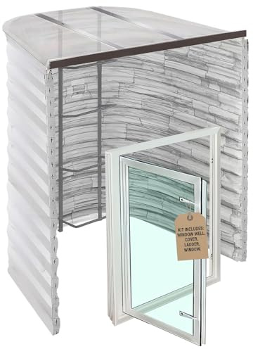Egress Window Well Kit - Complete Basement Egress Window Kit - Includes Argon-Filled Basement Windows, Windows Well, Ladder, Wells Cover - 49L x 36W x 60D